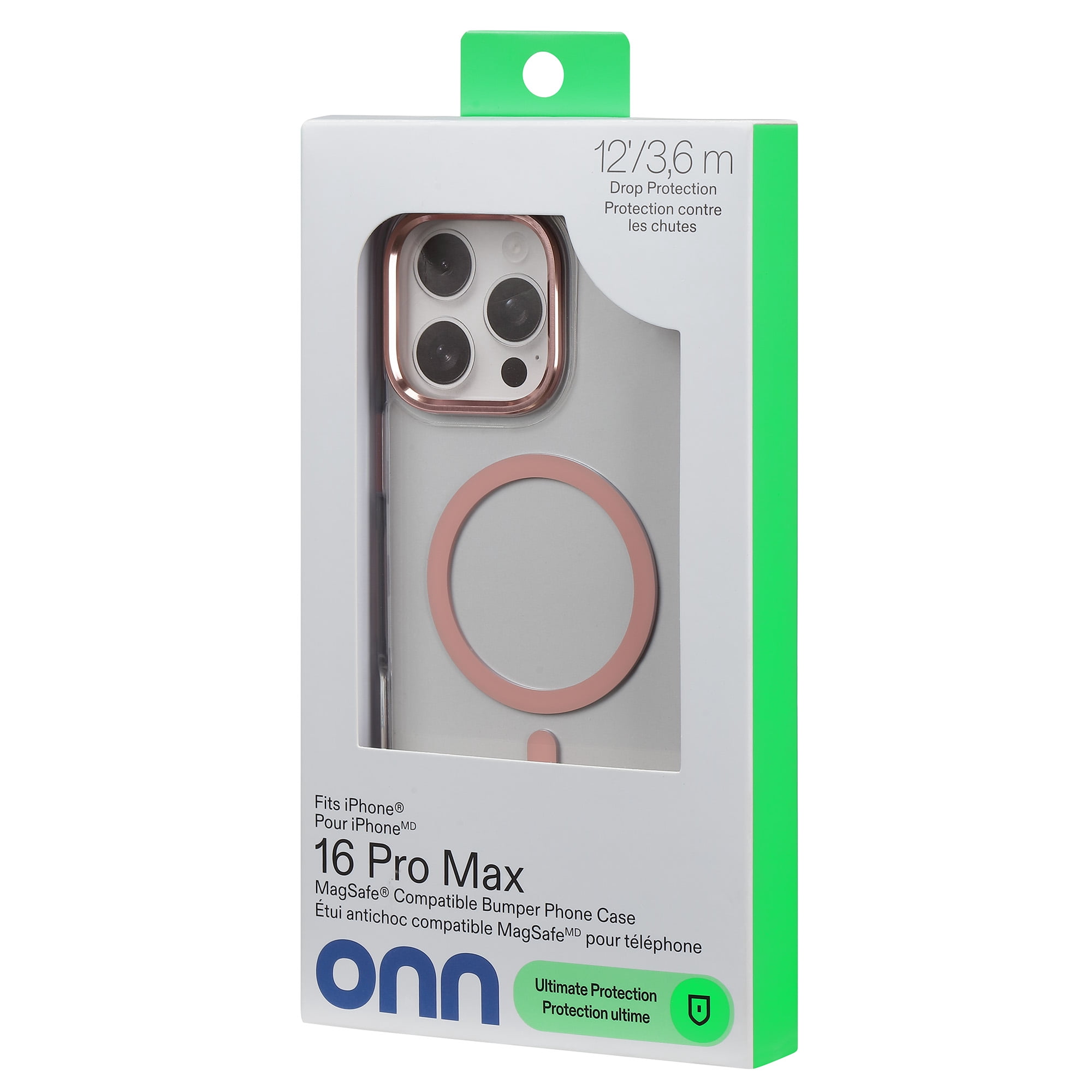 onn MagSafe Compatible Soft Shell Bumper Phone Case for iPhone 16 Pro Max, Clear & Pink