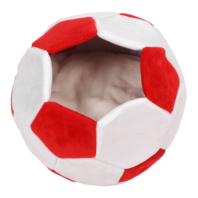 Lit pour Animaux de Compagnie en Forme de Football, Lit de Grotte pour Animaux de Compagnie Confortable Semi-Fermé Amovible pour Animaux de Compagnie pour Chatons Noir Blanc, Rouge Blanc