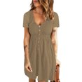 thumbnail image 2 of RXIRUCGD Robes pour Femmes Décontractées Mode pour Femmes Décontractée Confortable Uni Manches Courtes Col Rond Bouton Robe Longueur Genou Mode pour Femmes 2023 Robe Jaune, 2 of 5