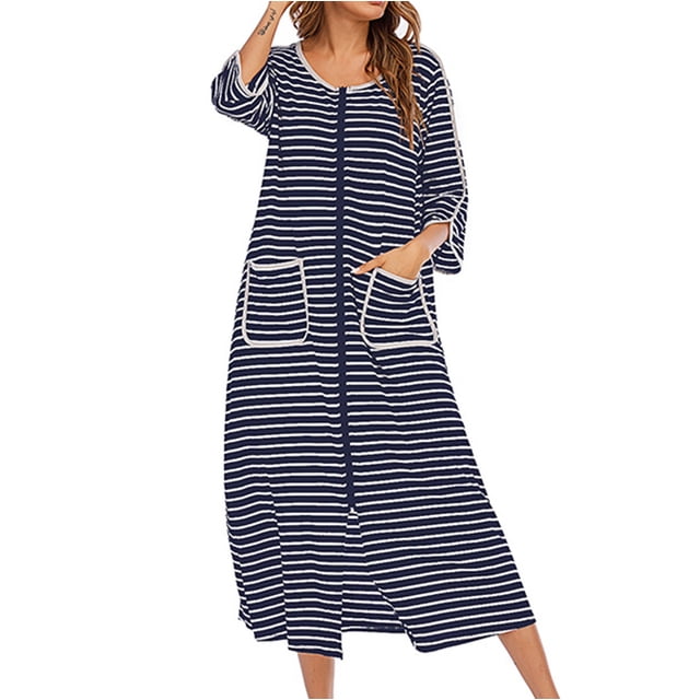 yievot Chemise de Nuit Chaude d'Hiver pour Femmes Automne et Hiver Robe de Nuit Zippée avec Poches Pyjama Ample