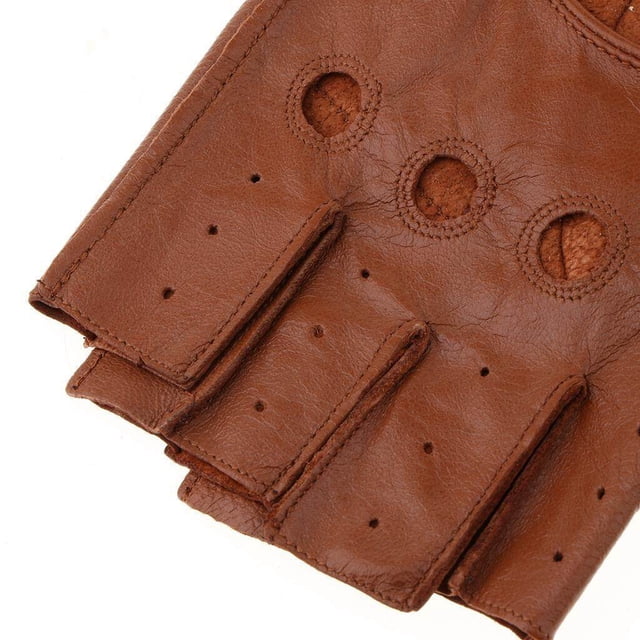 Baohd Retro PU Leather Men Fingerless Driving Cycling Gloves L Brown Hook Loop
