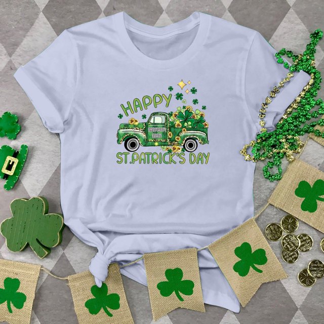 T-shirt de la Saint-Patrick pour Femmes Mode Col Rond Imprimé Manches Courtes T-shirt Décontracté Ample Hauts T-Shirts de la Saint-Patrick pour Femmes