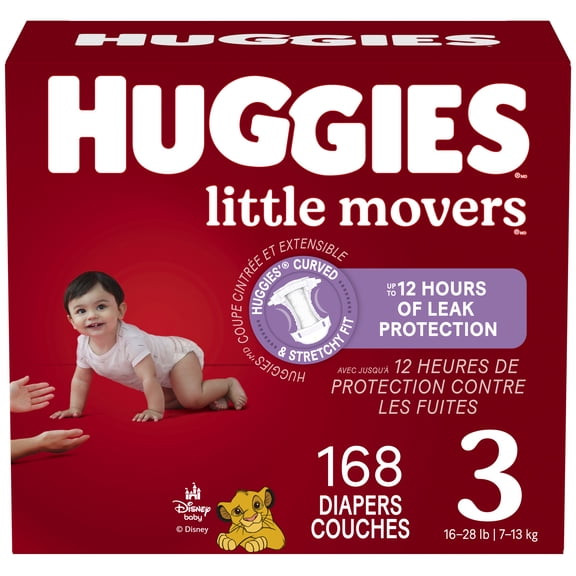 Huggies Little Movers Baby Diapers,Econo pack Size 3 (16-28 lbs), 168 Count