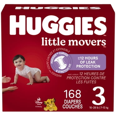 Huggies Little Movers Baby Diapers,Econo pack Size 3 (16-28 lbs), 168 Count