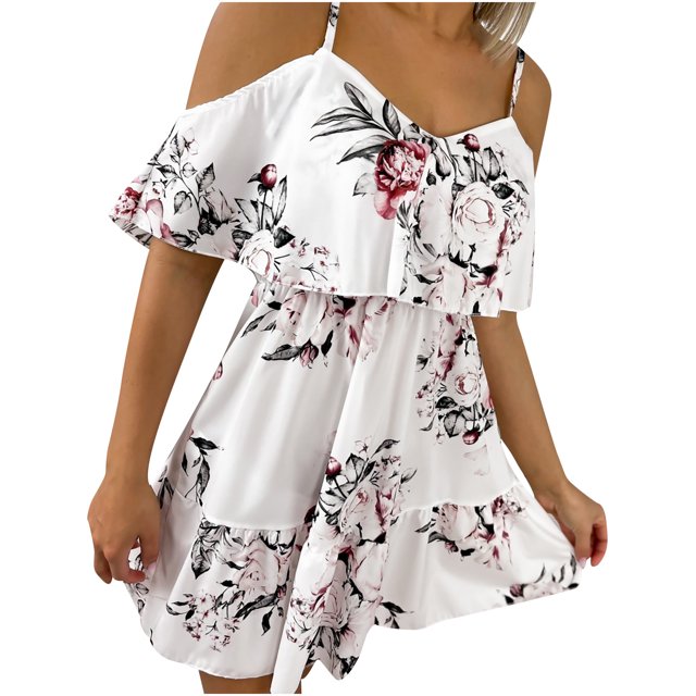 Fridja Blouse Décontractée d'Été pour Femmes à Volants Manches Courtes Robe Ample