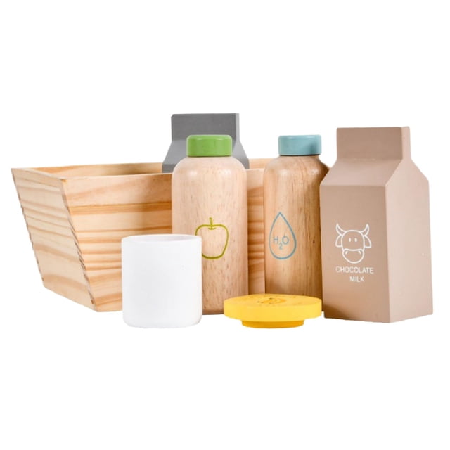 HILABEE Wood Box Breakfast Set Kitchen Seasoning Pepper Bottle Playset Kids Children A
