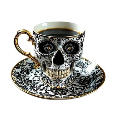 Jpxdew Gothic Tasse à Café en Plastique Skull, Tasse à Thé à Bordure Dorée Sans Soucoupe, Déco d'Halloween
