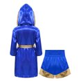thumbnail image 3 of Fldy Ensemble d'Uniforme de Boxe pour Garçons 2 Pcs Robe de Boxe et Shorts MMA Costume de Boxeur Tenue d'Halloween Bleu Royal Or 12, 3 of 4