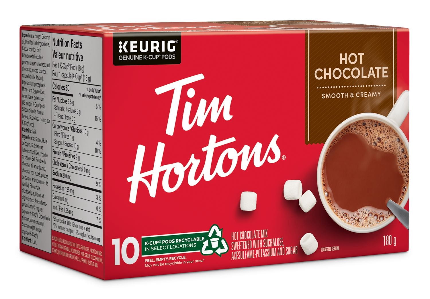 Tim Hortons Hot Chocolate K-Cups Pods, Single-Serve K-Cups, Compatible with Keurig Coffee Makers, Smooth & Creamy, 10 Count