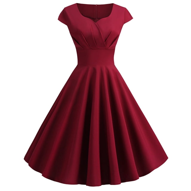 TIMIFIS Robe à Manches Courtes pour Femmes, Style Rétro Vintage des Années 1950, Robe de Cocktail Évasée, Robe à Pois Audrey, Robe d'Été Décontractée, Robe Trapèze, Robe de Travail, Robes d'Invitée de Mariage, Été