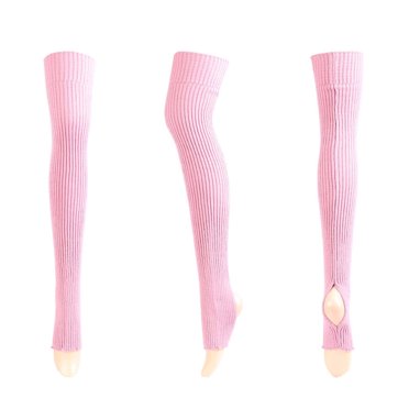 Lovskoo Jambières à Étrier Extra Longues pour Femmes au-Dessus du Genou Cuissardes Automne Hiver Chaudes en Laine Jambières Chaussettes Empilées pour les Pieds pour Yoga Fête des Années 80 Tricot Côtelé Danse Sports Rose
