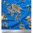 thumbnail image 3 of Soimoi Blue polyester Crepe Fabric Black Berry & Yellow Sparrow Bird Print Sewing Fabric Yard 52 Inch Wide, 3 of 3