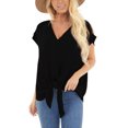 thumbnail image 2 of Pompotops Femmes Solide Col en V Manches Courtes Lâches T-Shirt Poche Chemisier Tops, 2 of 9