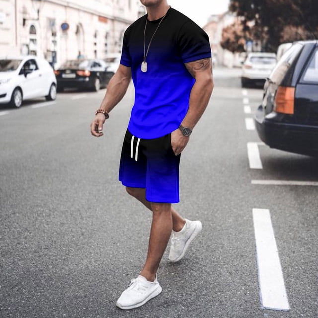 Men's Suits Contemporary Fashion Two-Piece Set Featuring 3D Digital Print Short Sleeve Top and Matching Shorts for Everyday Comfort and Style