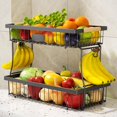 thumbnail image 1 of Wire Fruit Basket for Kitchen Counter Corner Fruit Stand Stackable Two Vegetable Holder for Kitchen Countertop Metal Fruit Rack Storage For Fruits Veggies Snacks Onions Round, 1 of 8
