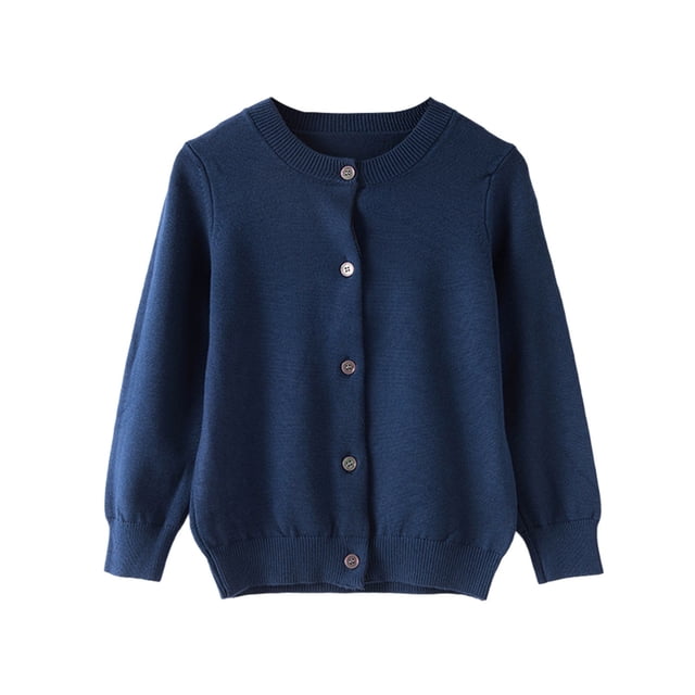 LIJCC Girls Classic Knit Cardigan Sweaters Crew Neck Button-Down Solid Color Cotton Knit Sweater School Uniforms Cotton Cardigan Button Front Outerwear