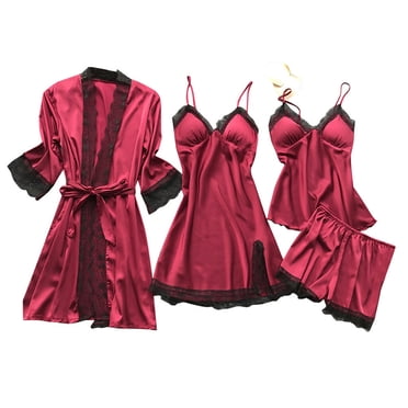 Cameland Pajamas for Women Set Shorts Lingerie Silk Lace Robe Dress Sleepwear Nightdress Pajamas Set