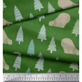 thumbnail image 2 of Soimoi Green Modal Satin Fabric Bear & Tree Christmas Print Fabric by the Yard 42 Inch Wide, 2 of 3