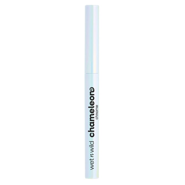 CHAMELEON CHROME EYELINER by wet n wild, a retractable eyeliner pencil in an iridescent white tube with black branding, featuring waterproof, smudge-proof formula and light-shifting pigments for dynamic multidimensional eye looks.