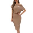 thumbnail image 2 of Gspmoly Robes pour Femmes, Mode Été Robe Décontractée pour Femmes à Manches Courtes, Épaules Dénudées, Longueur Genou, Robes de Soirée pour Femmes Offres du Jour, 2 of 7