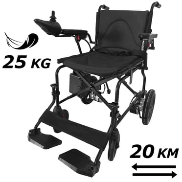 25 KG Light Electric Travel Wheelchair with 20 KM Range, Easily Foldable Portable Allowed on Airplanes Cruise Ships, 100 KG Capacity - Full Black