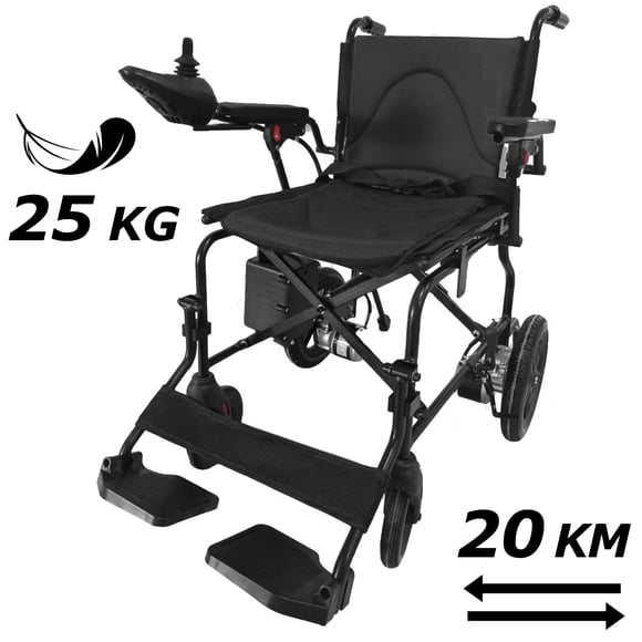 Fauteuil Roulant de Voyage Électrique Léger 25 kg avec Autonomie de 20 km, Facilement Pliable et Portable Autorisé sur Avions, Croisières et Navires, Capacité de 100 kg - Noir Intégral