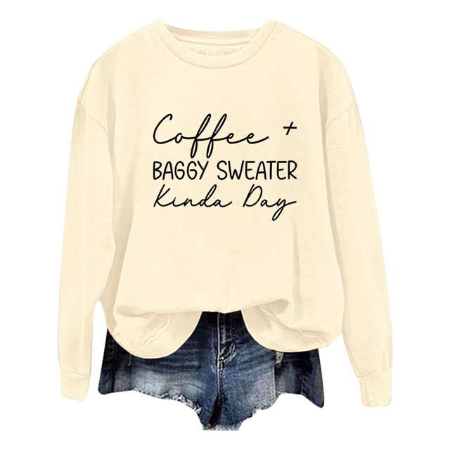 WEAIXIMIUNG Custom Sweatshirt Ladies Fashion Leisure Pure Color Loose Long Sleeved Printed Letters Round Collar