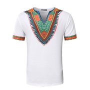 LUOGENLI T-shirts Homme pour Hommes African Kente Art Hommes Africain imprimé manches courtes T-Shirt Tee Tops 4xlt T-shirts pour hommes Tees Graphic St. Patrick's Day White L