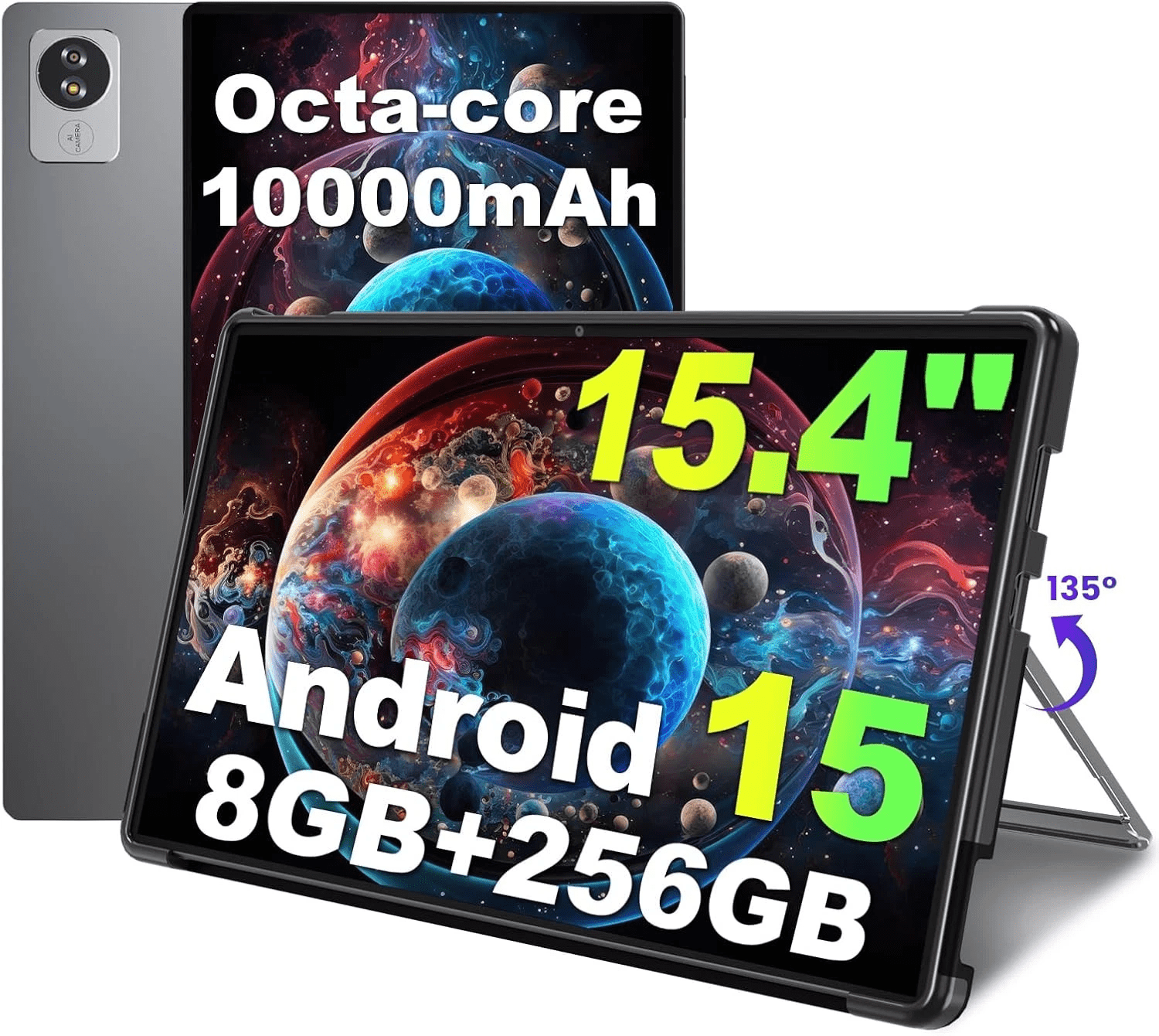 Golzer 15.4 inch Tablet, Android 15 Tablet with Helio G99 Octa-Core Processor(Beat Unisoc T618), 8GB RAM 256GB ROM, Large Tablets with Stand & Case, 10000mAh, BT5.2, 4 Speakers, 2.4G/5G WiFi
