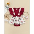 thumbnail image 2 of Xingqing Barboteuse Fleurie pour Bébés Filles, Robe Tutu, Justaucorps à Manches à Volants, Combinaison avec Bandeau, Tenues, Rouge Vin, 9-12 Mois, 2 of 8