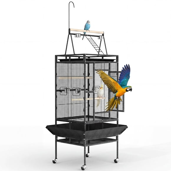 82 Inch Large Bird Cage with Flight Playground & Rolling Stand – Metal Aviary for Parrots, Parakeets, Cockatiels, Conures, Lovebirds, Budgies