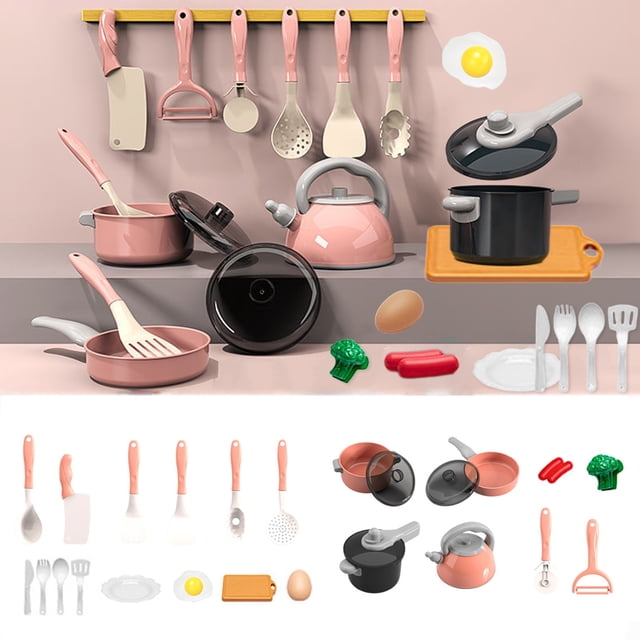 Kids Play Kitchen Set Pretend Cutting Toy With Realistic Safe Dishes Utensils And Cookware Educational Toy For Toddlers Children
