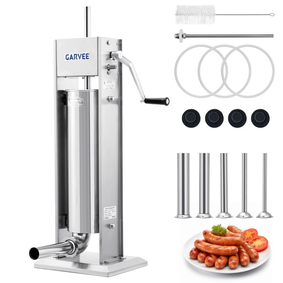 Garniture pour Saucisses 15 Lb/7 L - Machine Manuelle à Saucisses en Acier Inoxydable 304 avec Engrenage à 2 Vitesses et Réglage du Couple - Comprend 5 Tubes de Remplissage et Trousse de Nettoyage pour Usage Domestique et Commercial