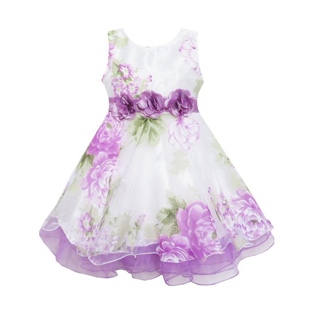 Robe Fille Tulle Dentelle de Mariée avec Détail Floral Violet 7 Ans