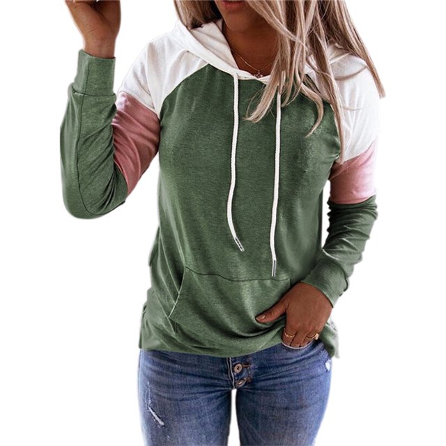 MAWCLOS T-shirt pour Femmes à Blocs de Couleur, Chandail à Manches Longues, Coupe Ample, Chandail à Capuche de Travail, Vert, 5TG