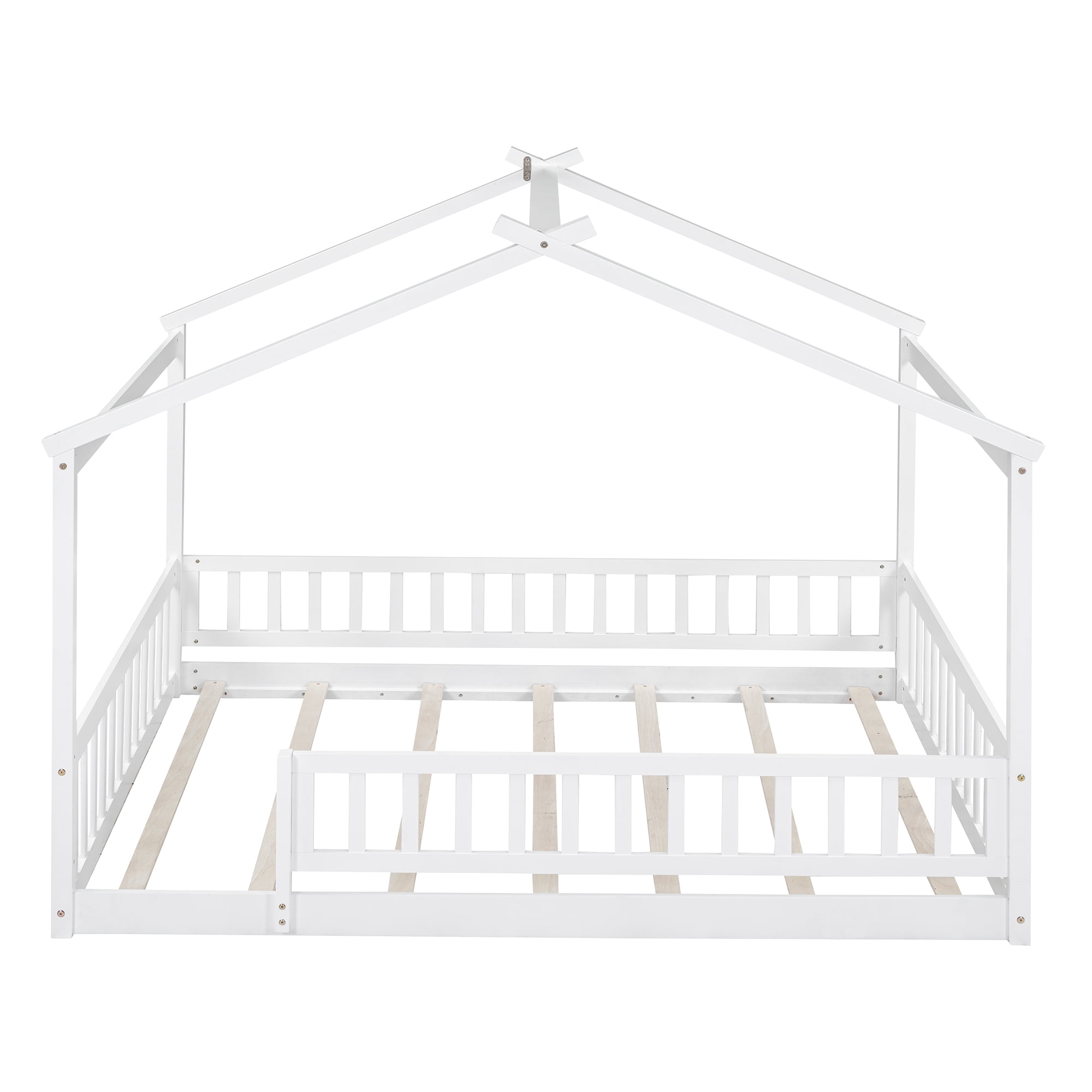 Cadre de lit cabane en bois Noble House pour lit double avec clôture, blanc
