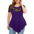 thumbnail image 2 of Leutsin Grande Taille Femme Uni Dentelle Florale Col Rond Asymétrique Trois Quarts Grande Taille Hauts Blouse Grande Taille, 2 of 5