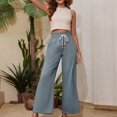 thumbnail image 3 of Timegard Womens Wide Leg Pants Elastic High Waist Drawstring Solid Color Beach Travel Casual Loose Pants, 3 of 5