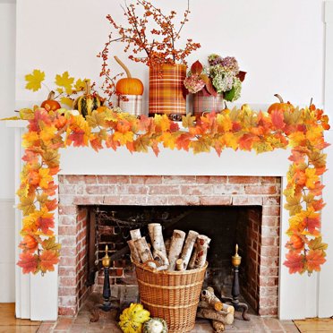 EGNMCR Halloween Thanksgiving Decorations Artificial Leaf Garland Rattan Hanging Pumpkin Maple Leaf Garland Indoor Home Halloween Christmas Party Fireplace Decorations Plasti c Maple Leaf Rattans