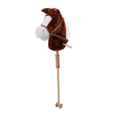 Plush Horse Riding Stick Toy, Wooden Plush Horse Head Stick Toy with Sound Effect, for Kids Toddlers