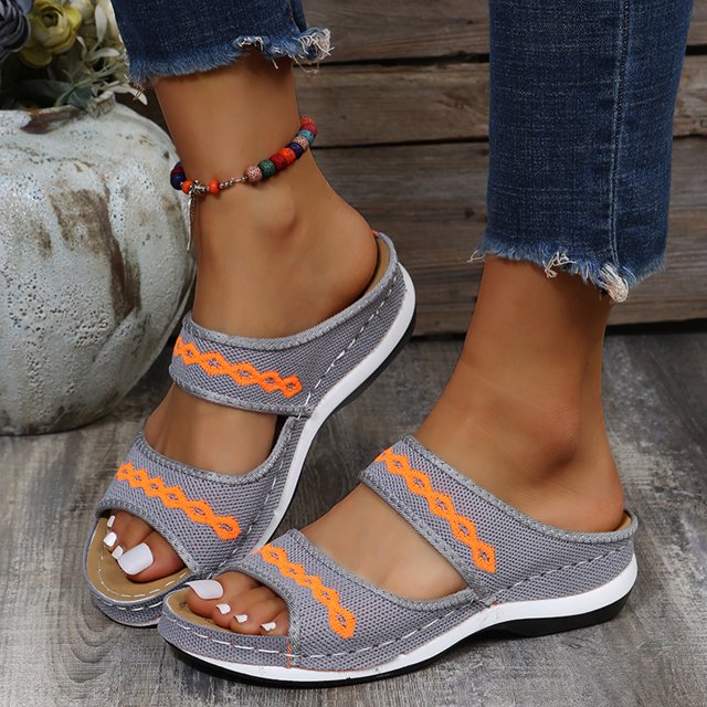 LSLJS Chaussures pour Femmes Mode Ajourées Tricot Crochet Fleur Confortables Talon Compensé Pantoufles Sandales, Pantoufles pour Femmes