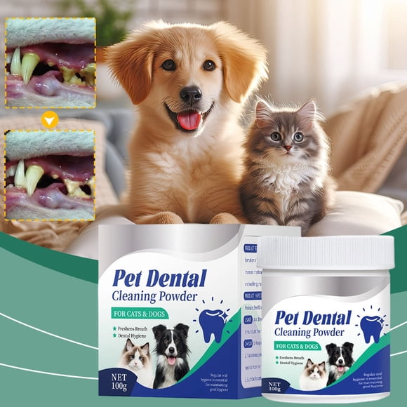 AHMT Dog Teeth Cleaning Powder, Dog Dental Powder and Cats Breath Freshener, Plaque Off Pet Tooth Cleaning lab, Bad Breath & Tartar Remover for Dogs, Dog Teeth Cleaning with Enzymes