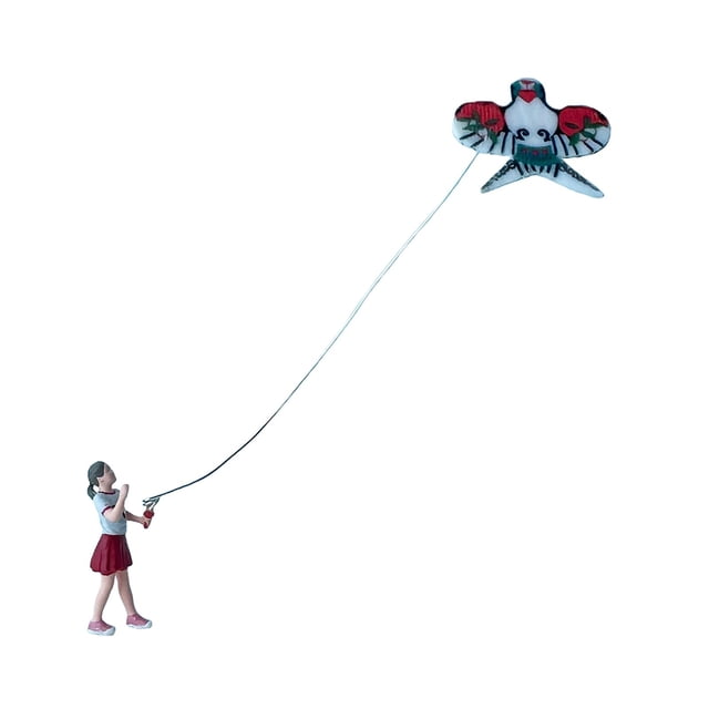 Milaget 1:64 Scale Miniature Kite Flying Figure Lightweight Multifunctional Handmade Red Dress Girl
