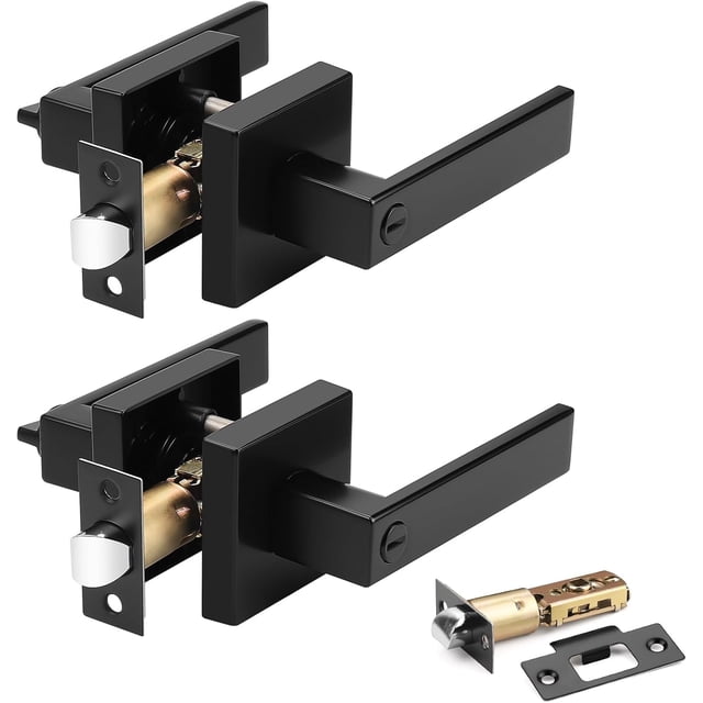Square Door Lever Privacy Door Lock Handleset Keyless Lockset Door Knobs Storage Room Bathroom Set No Key in