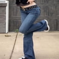 thumbnail image 2 of Women Denim Flared Pants Loose Low Waist Bell Bottom Trousers, 2 of 3