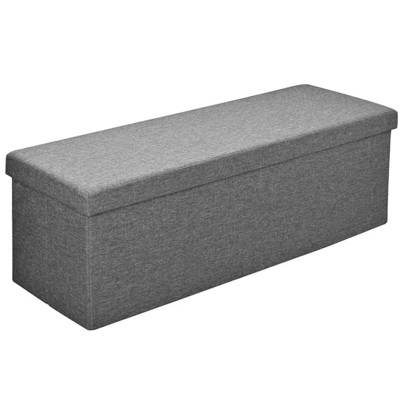 45 Inches Foldable Storage Ottoman Bench, Poly Linen Storage Bench, Storage Chest Padded Seat Footrest Stool