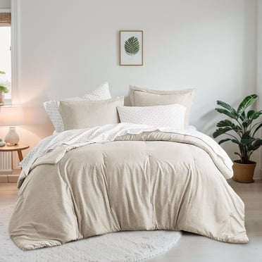 Regency Heights 7-Piece Queen Bed in a Bag Set, Reversible Comforter with Sheet Set and Shams, Neutral, Solid Color