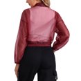 thumbnail image 3 of INSPIRE CHIC Veste Bomber Transparente pour Femmes à Fermeture Éclair Manches Longues Rouge Vin, 3 of 6