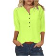 thumbnail image 1 of Polyester Cotton Tops Woman 3/4 Length Sleeve Henley Tee Shirts Button Loose Casual Summer Spring Clothes (Large, Mint Green), 1 of 3