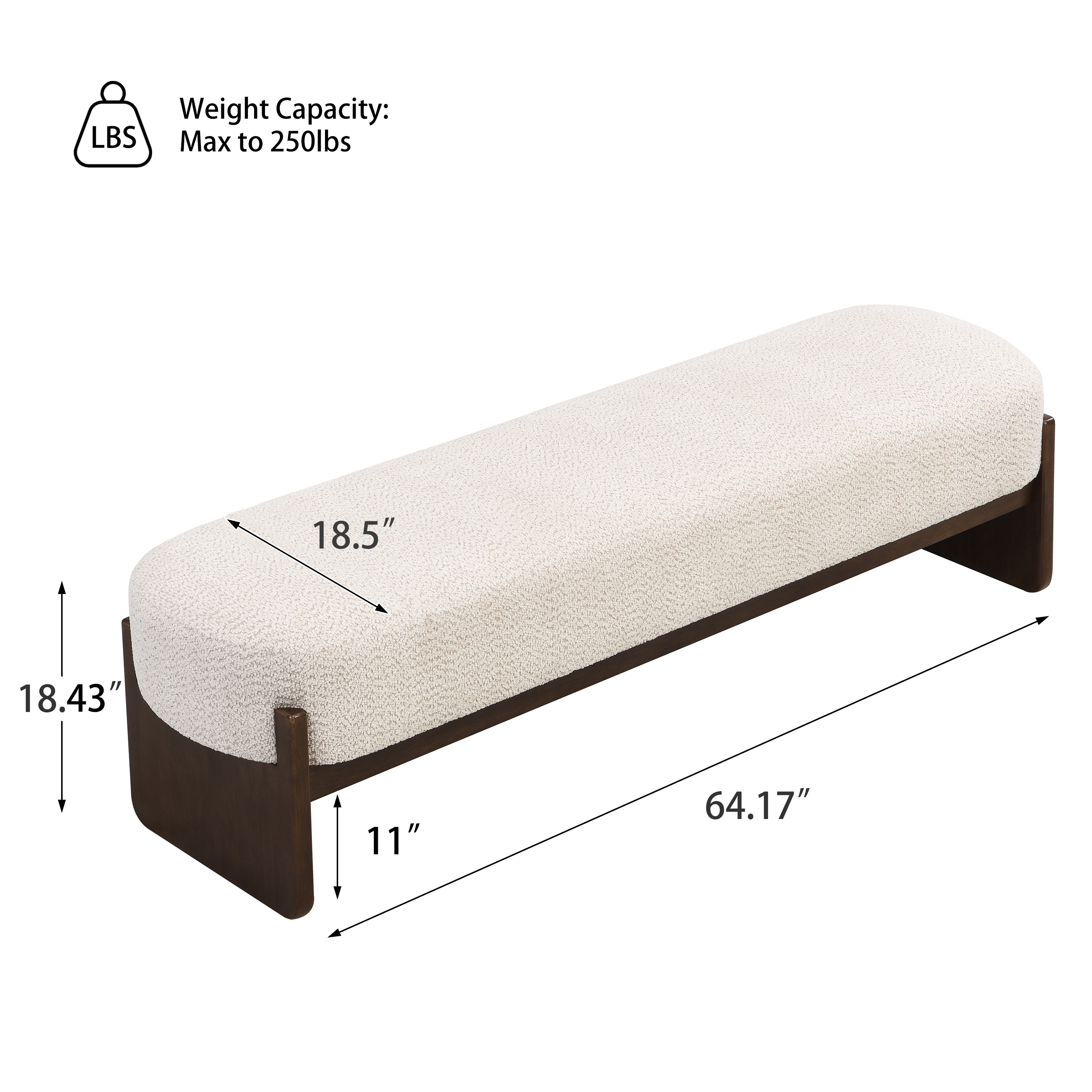 Noble House Élégant Ottoman en fil de boucle Beige, rembourrage rectangulaire en peluche avec cadre en bois technique et pieds en caoutchouc,Beige+ brun
